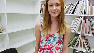 Small Size Red Hair Sucks your Cock in the Library POV