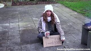 Homeless eighteen years old fucks granddad in the park for tiny money