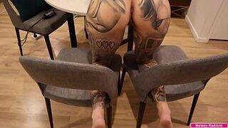 IMMENSE TIT Huge Thick BUTT Tattooed Stepmom Gets Humped Rough While Trying To Film Herself with Her Legs Spread On 2 Chairs POV - Melody Radford