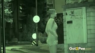 Outside Pissing - Night vision catches a pretty European peeing public