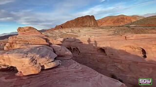 Fit couple have beautiful excited in the Valley of Fire
