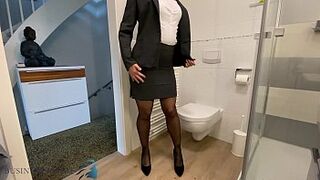 bitch in business suit stuffing panty in vagina, business escort