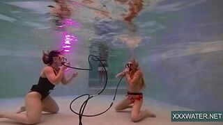 Jane and Minnie Manga swim nude in the pool