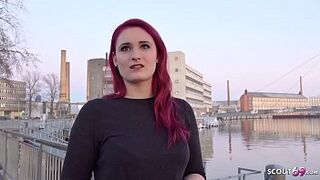 GERMAN SCOUT - Red Hair College Girl Melina talk to Screw at Street Casting