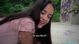 Outside Agent 19 year old Innocent screwed in the rain by a big penis