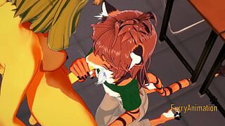Furry Futanari Hentai 3D - Dog Futanari and Tiger 18Yo sucking dick and banged with bukkake - Anime Manga Japanese Yiff Cartoon  Porn