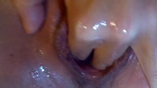 close up creamy vagina creaming the cock with juicy sounds