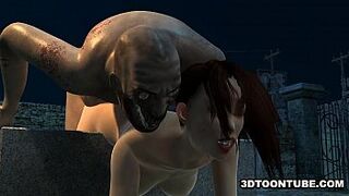 Big Tits 3D cartoon adorable getting screwed strong by a zombie