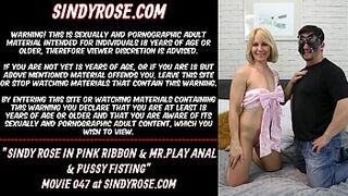 Sindy Rose in shell pink ribbon & Mr. Play anus and vagina fisting