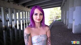 YNGR - Babe Inked Purple Hair Punk Adolescent Gets Fucked