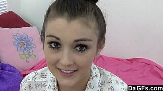 Brown-Haired eighteen years old  spreads for handjob