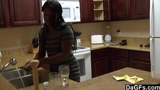 Dark with a enormous bum gets humped during the dishes