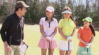 Asian sweet sixteen gal plays golf stripped