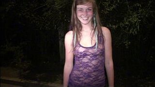 Cutie Platinium adolescent Alexis Crystal in her first OUTDOORS gangbang