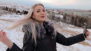 Winter Oral and Sex Act with a Childlike Adorable 18Yo in a Fur Coat - Deepthroat Jizz