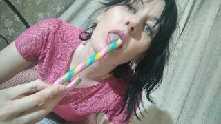 She Sucks a Lollipop and Shoves it in her Hairy Vagina GinnaGg