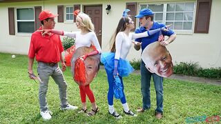 Girl Neighbors Switch & Shag Dad to Vote Red & Blue