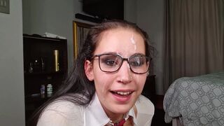 Oral 18Yo Gets Blasted with Sperm on her Glasses | 4K