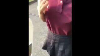Schoolgirl Recording a Upskirt Veiw of her Vagina Walking down the Street