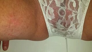 Pissing my lacy white panties