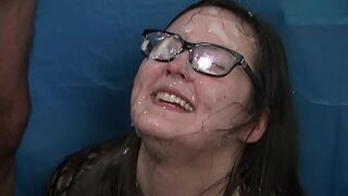 Clumsy gets face and glasses jizz covered